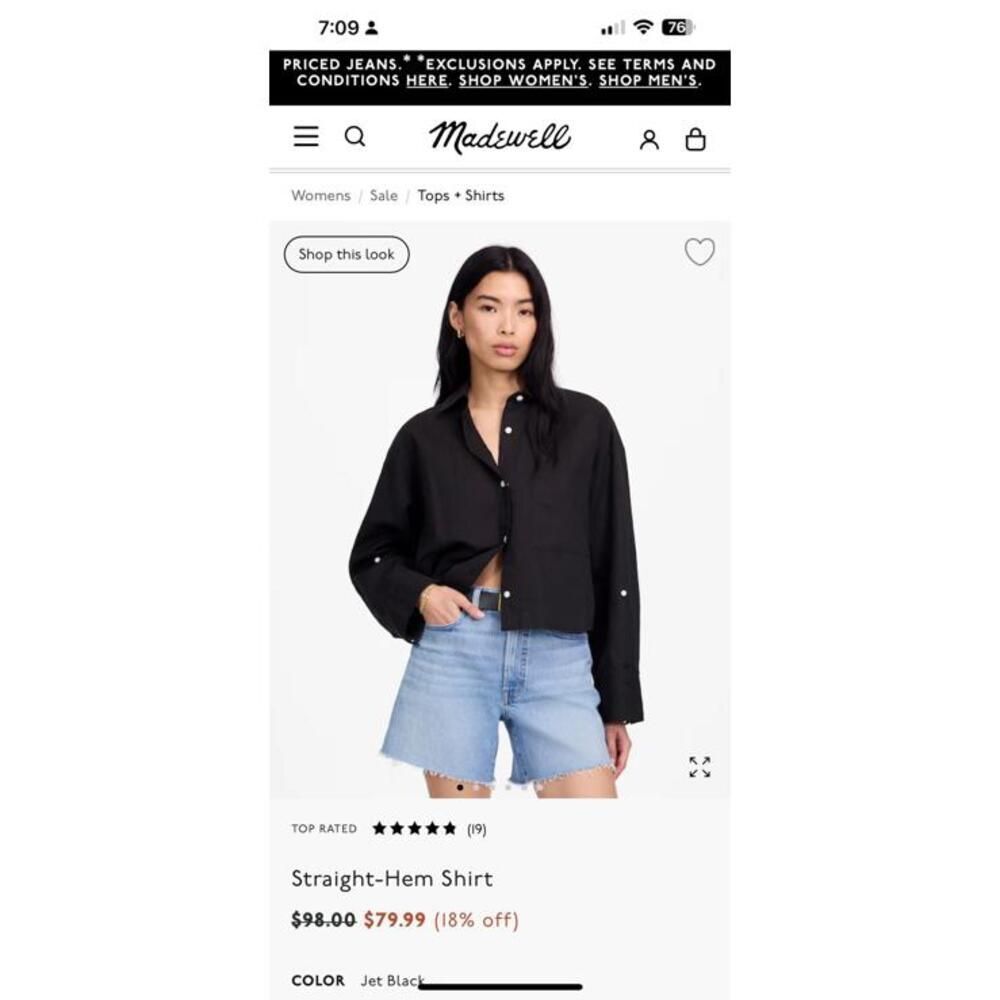 Madewell Black Long Sleeve Button-Up Shirt for Women